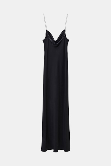 Dorothee Schumacher Loosely fitted stretch silk-satin midi-dress pure black