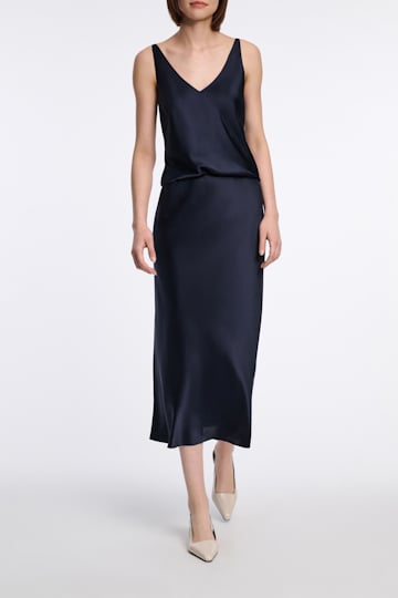 Dorothee Schumacher Stretch silk-satin midi-skirt dark navy