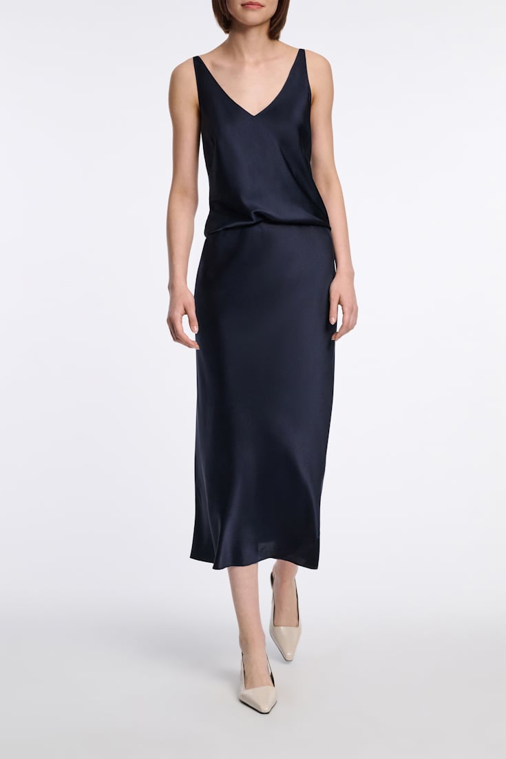 Dorothee Schumacher Rock aus Satin mit Bias-Cut dark navy