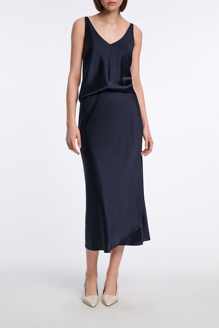 Dorothee Schumacher Stretch silk-satin V-neck camisole dark navy