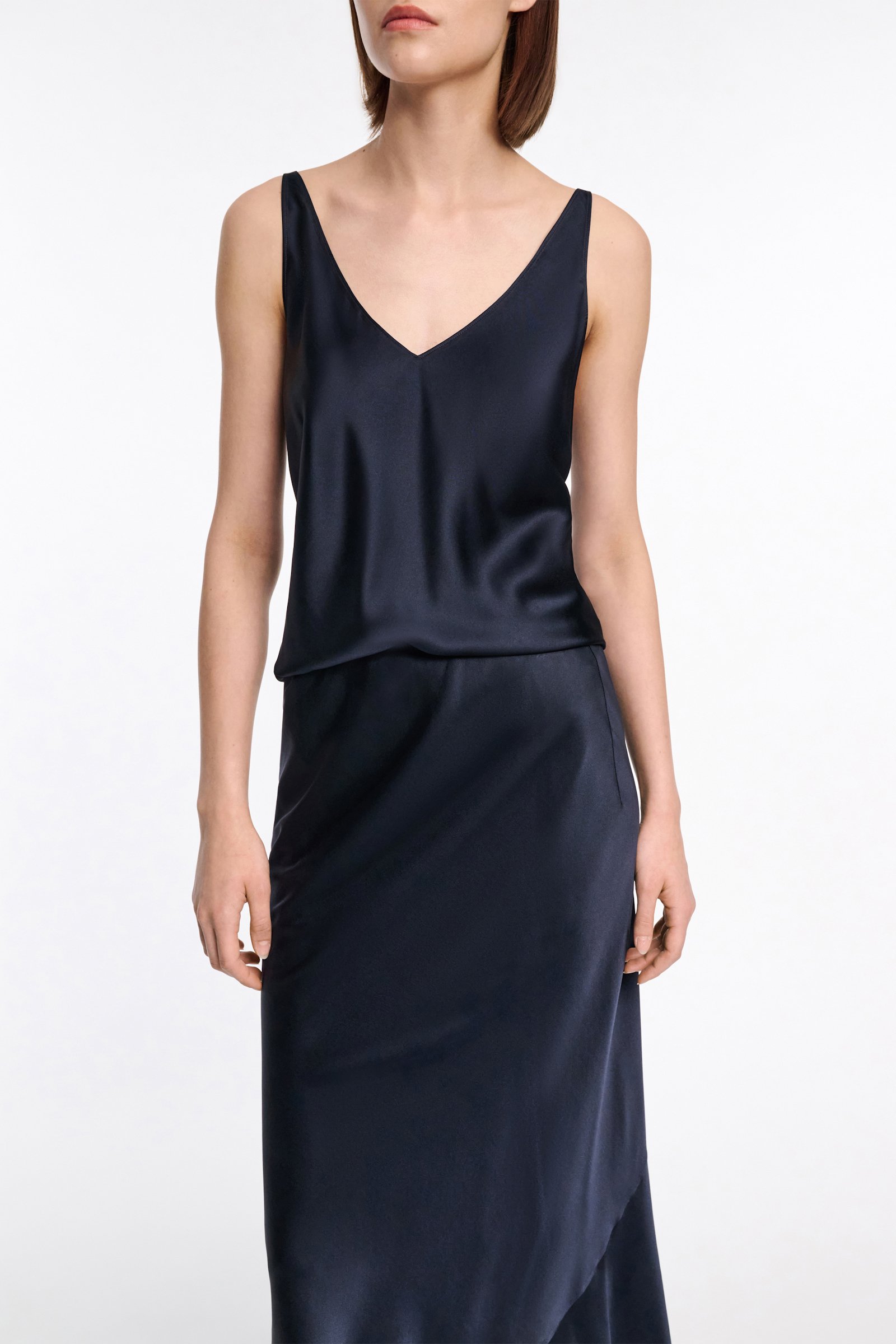 Dorothee Schumacher Stretch silk-satin V-neck camisole dark navy