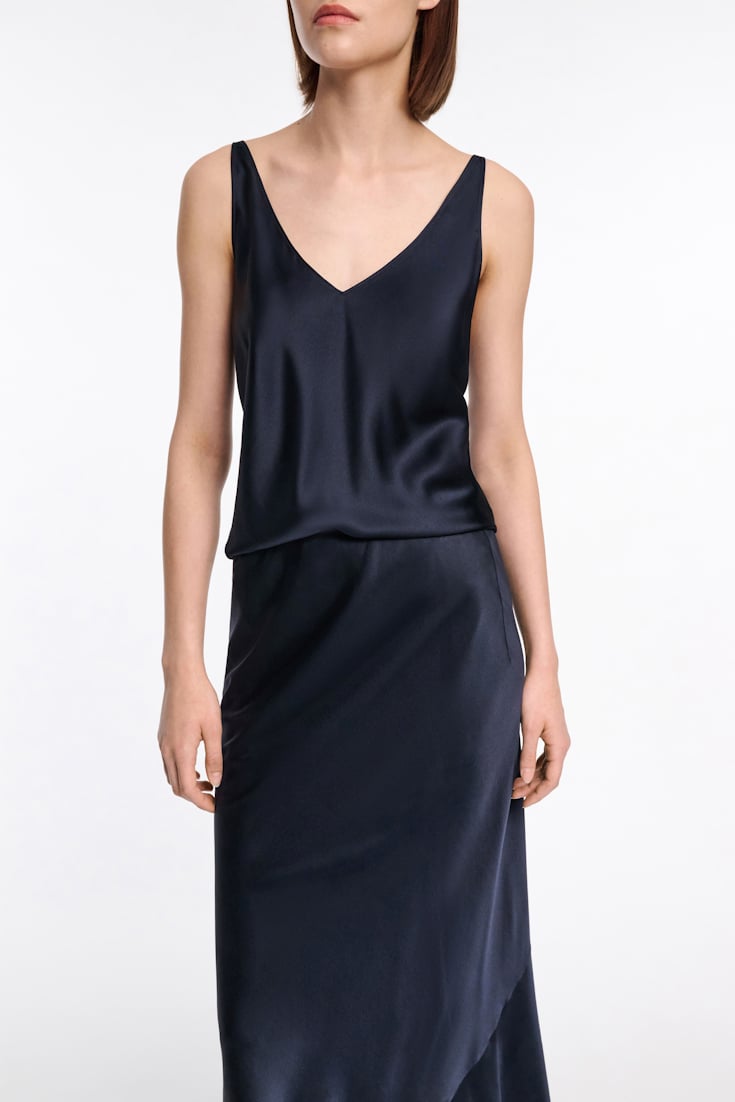 Dorothee Schumacher Stretch silk-satin V-neck camisole dark navy