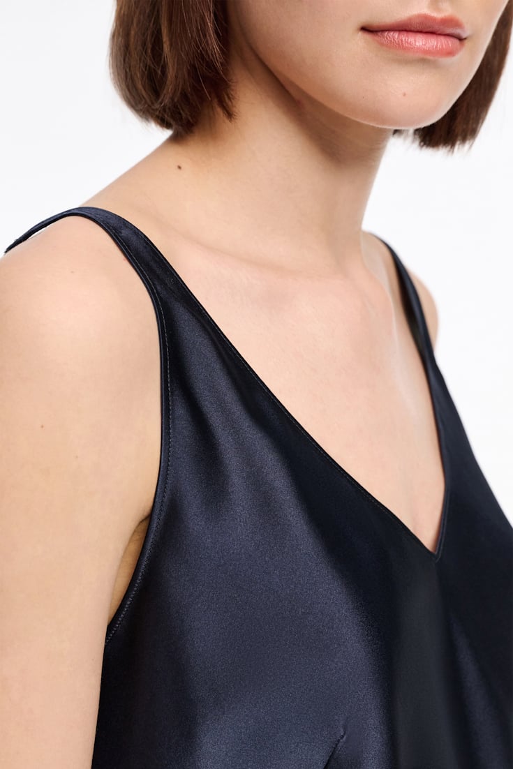 Dorothee Schumacher Stretch silk-satin V-neck camisole dark navy
