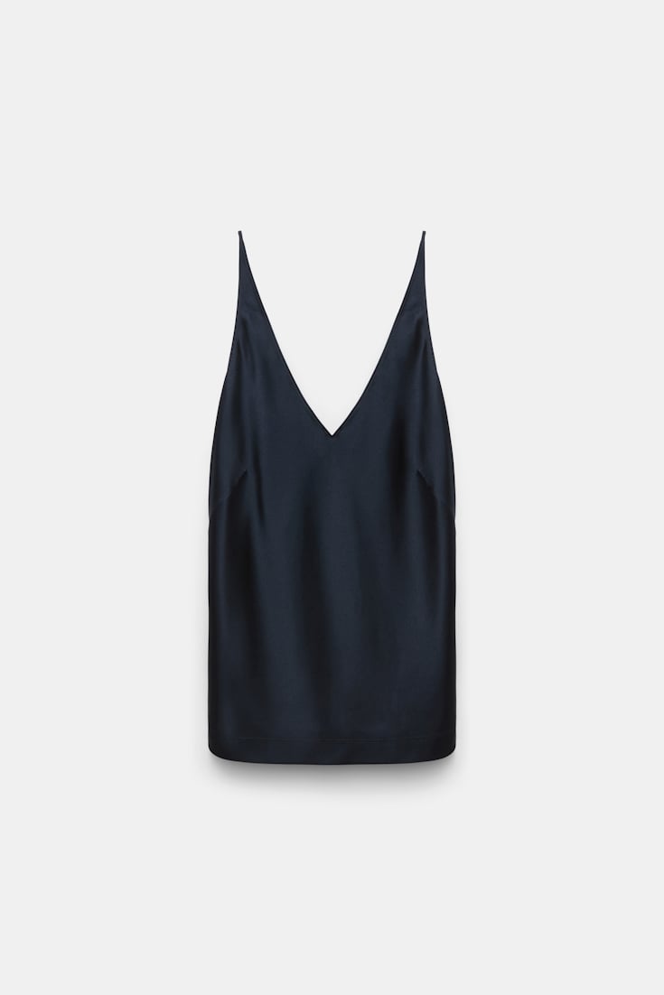 Dorothee Schumacher Stretch silk-satin V-neck camisole dark navy