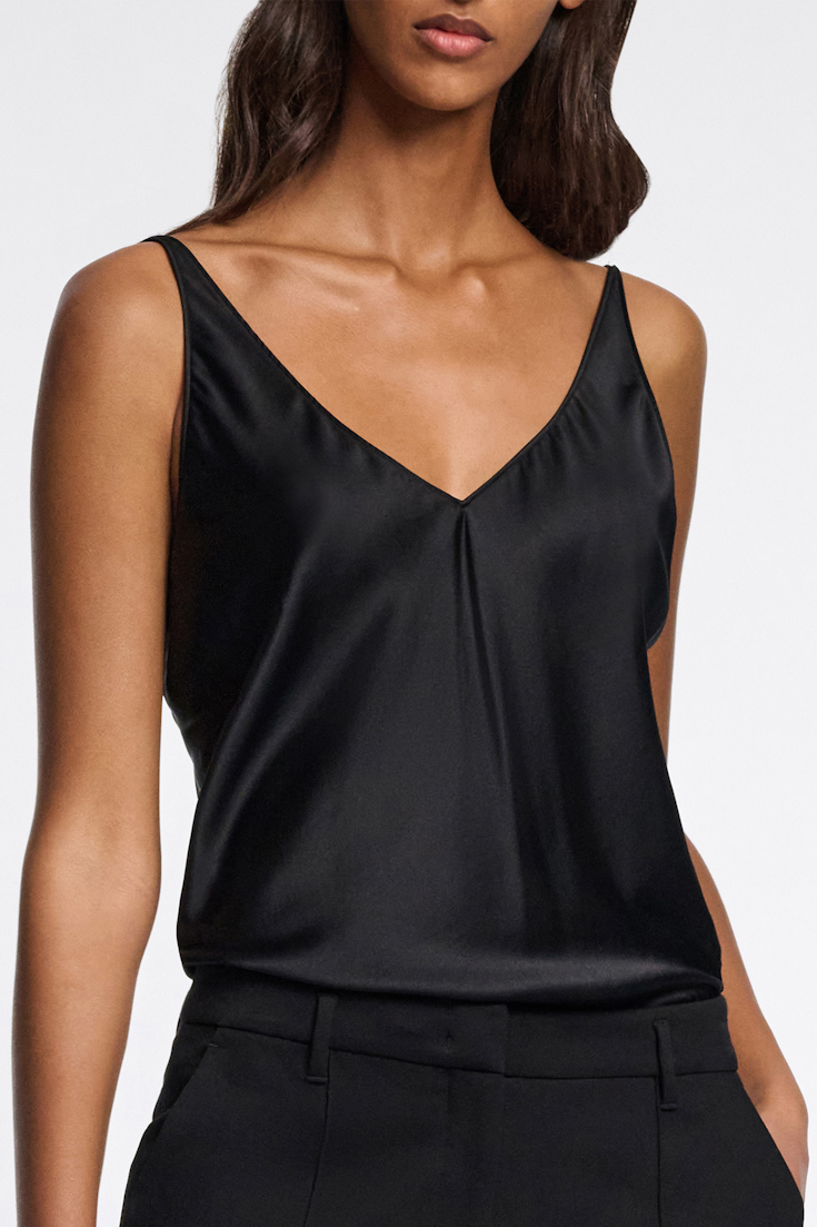 Dorothee Schumacher Stretch silk-satin V-neck camisole pure black