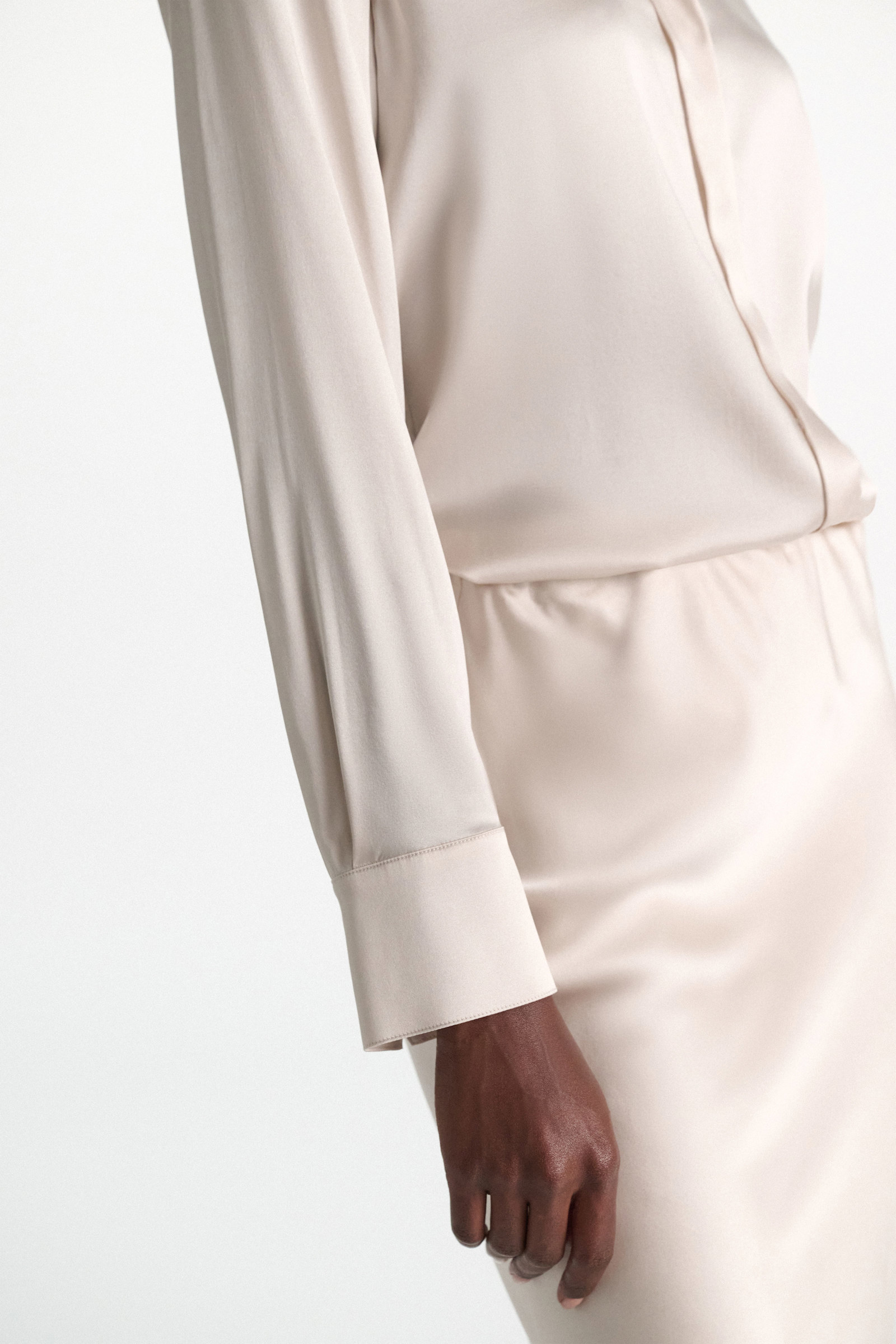 Dorothee Schumacher Stretch silk satin blouse natural white Model Detail View