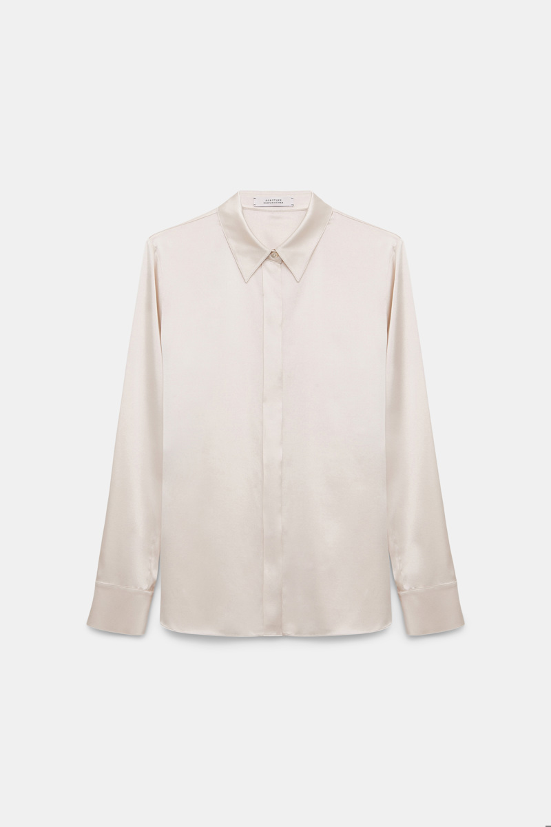 Dorothee Schumacher Women's White Stretch Silk Satin Blouse Xxs
