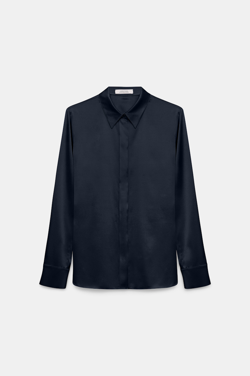 Dorothee Schumacher Women's Blue Stretch Silk Satin Blouse Xxs