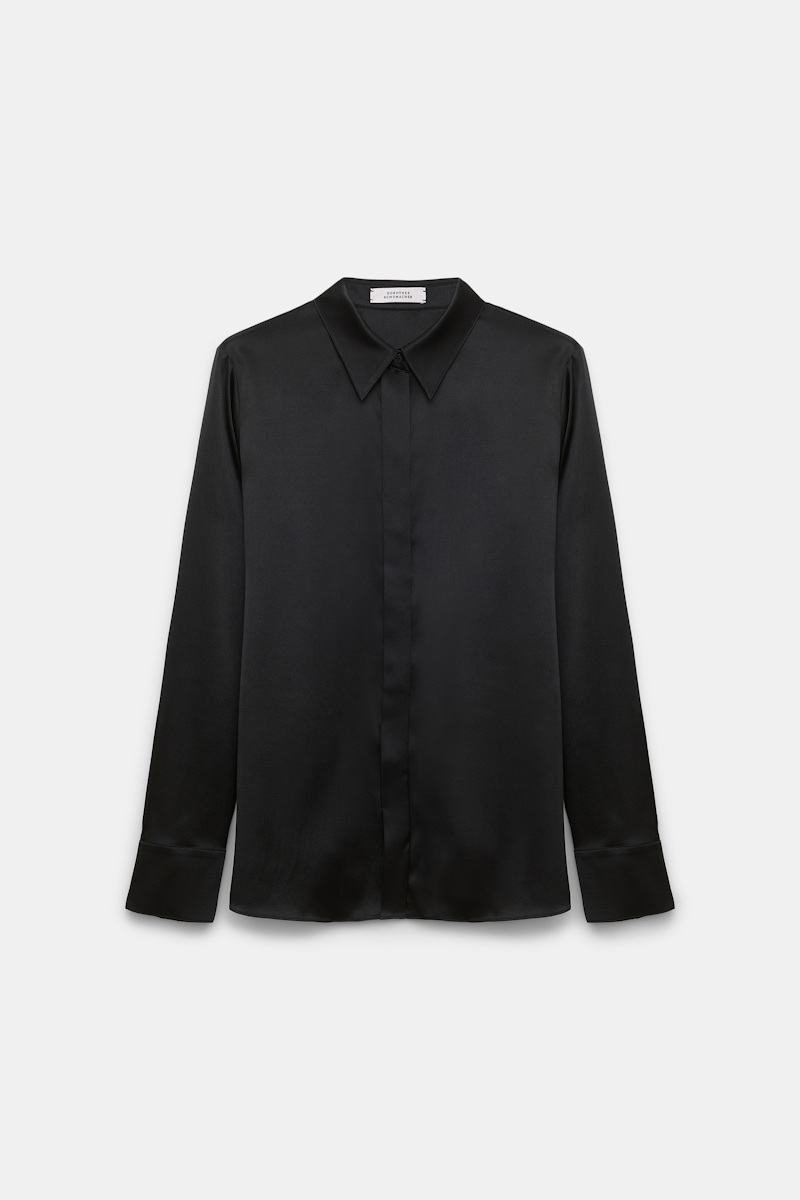 Dorothee Schumacher Women's Black Stretch Silk Satin Blouse Xxs