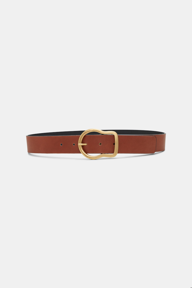 Dorothee Schumacher Women's Brown Calfskin Belt With Signature Buckle Size 105
